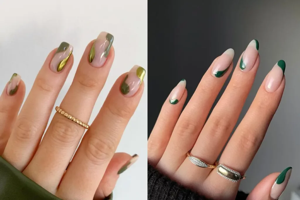 Negative space green nails